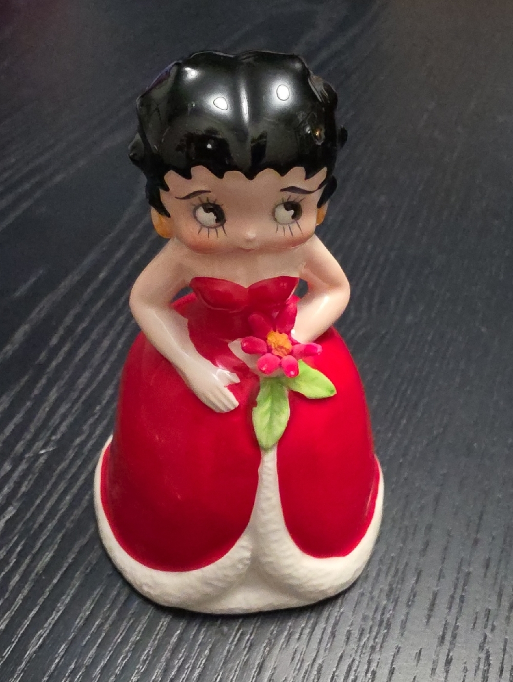 1983 Betty Boop Red and Black Ceramic Figurine with Floral Accent Made In Japan